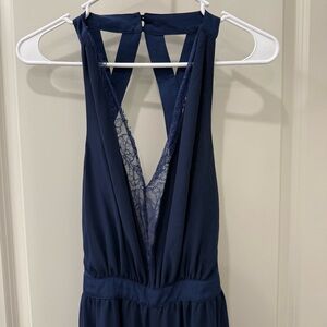 BCBGeneration Wide Leg Jumpsuit Size 6 Midnight Blue Lace Detail NWT Formal